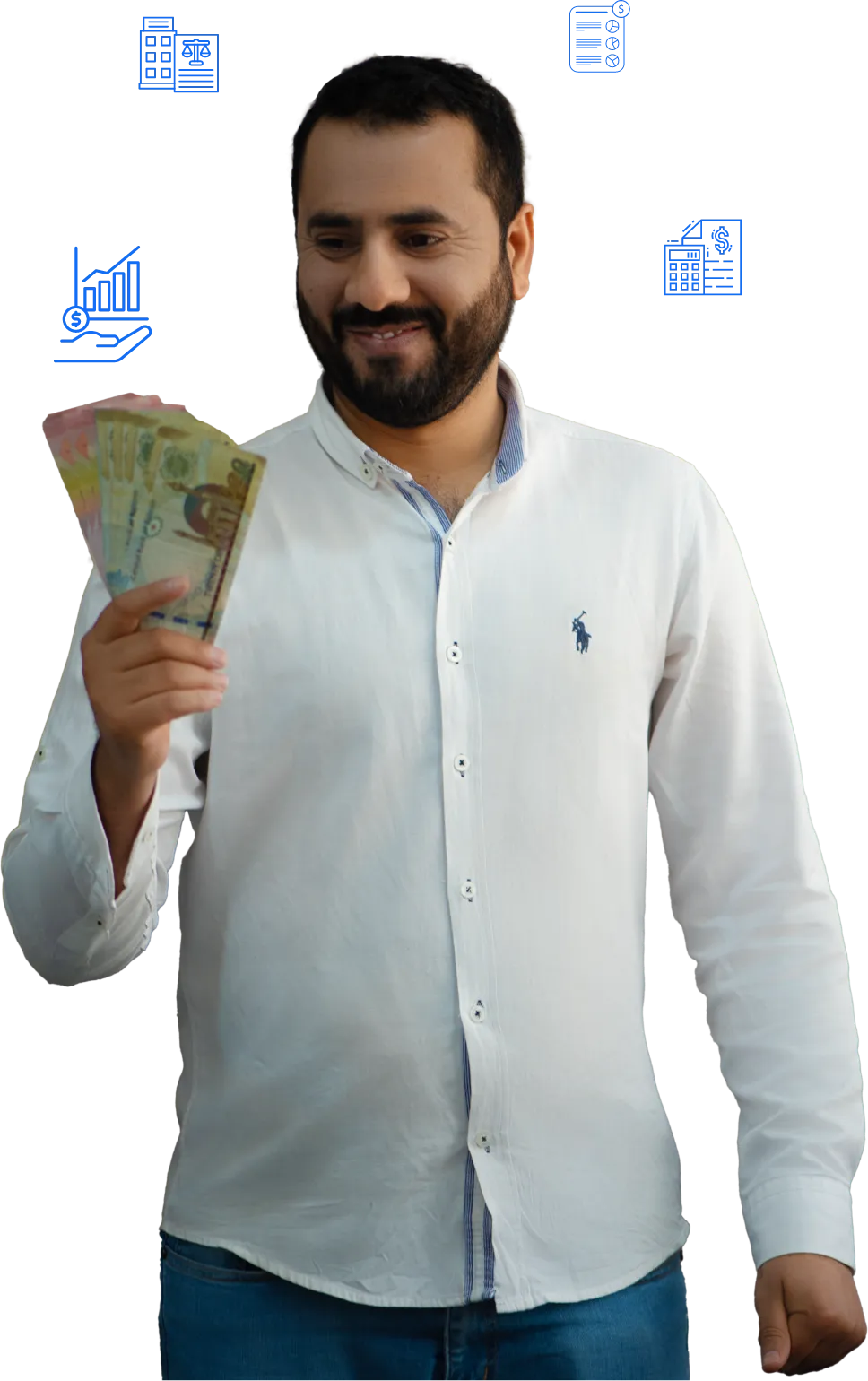 A man holding a bill in his hand, symbolizing expert accounting and bookkeeping services in Bahrain, ensuring financial efficiency and precision.