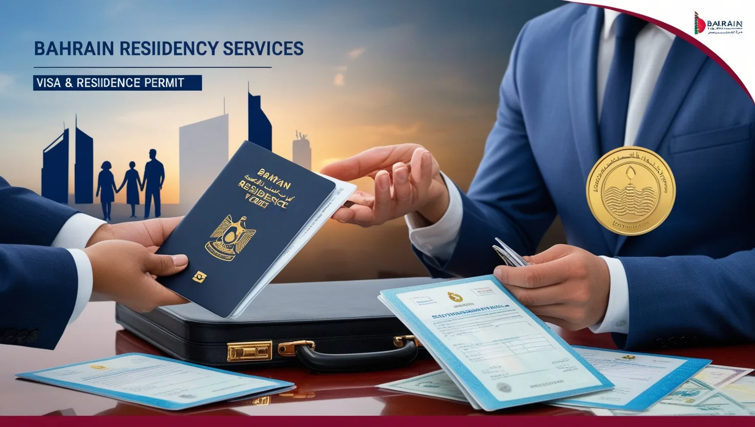 a man handing over a passport to another man Bahrain Residency Services | Visa & Residence Permit Assistance